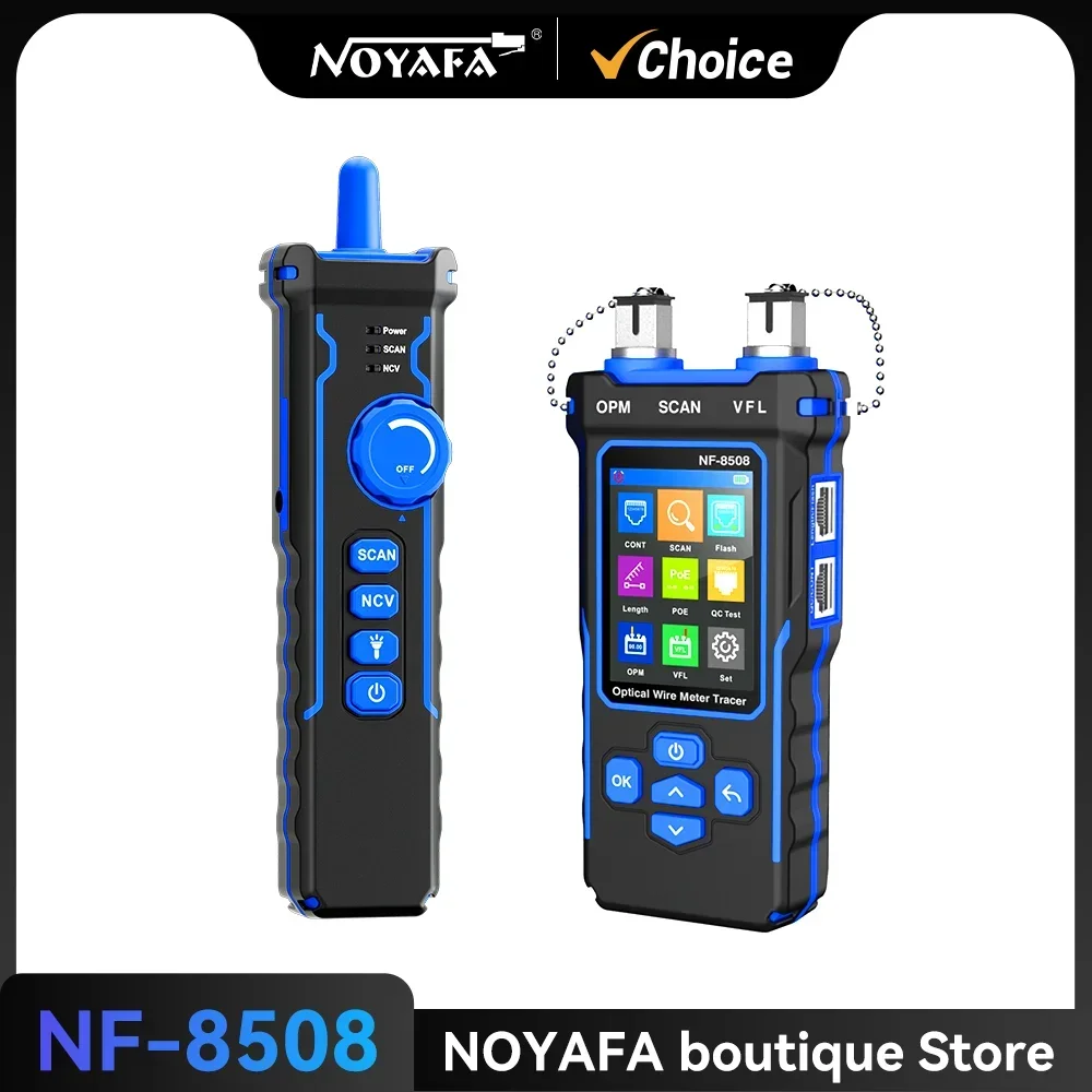 NOYAFA NF-8508 LCD-kabeltester Meet lengte Wiremap PoE-testen VFL & OPM CAT5 CAT6 RJ45 Tester Kabelzoeker Inspectietools