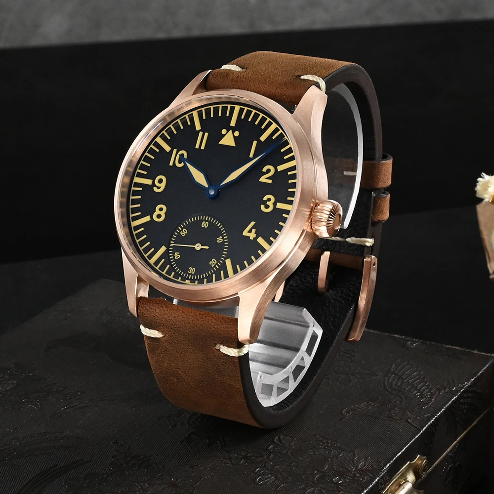 San Martin Pilot Watch 41mm Cusn8 Bronze Classic Military ST3621/NH35 Mechanical Watches Crazy Cowhide Strap C3 10Bar Luminous