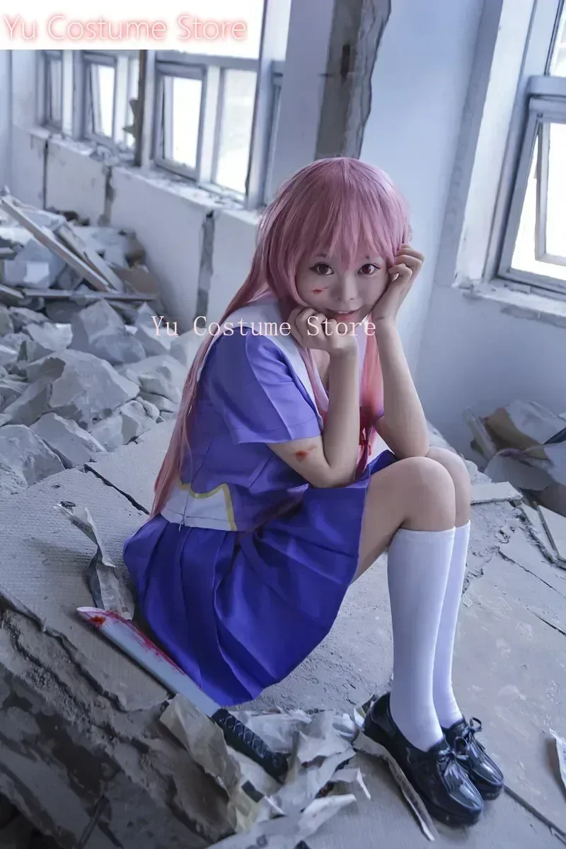 

Yu CostumeGasai Yuno Cosplay Anime Future Diary GasaiYunoMirai Nikki Costume School Uniform Bow Short Skirt Wig Halloween Suits