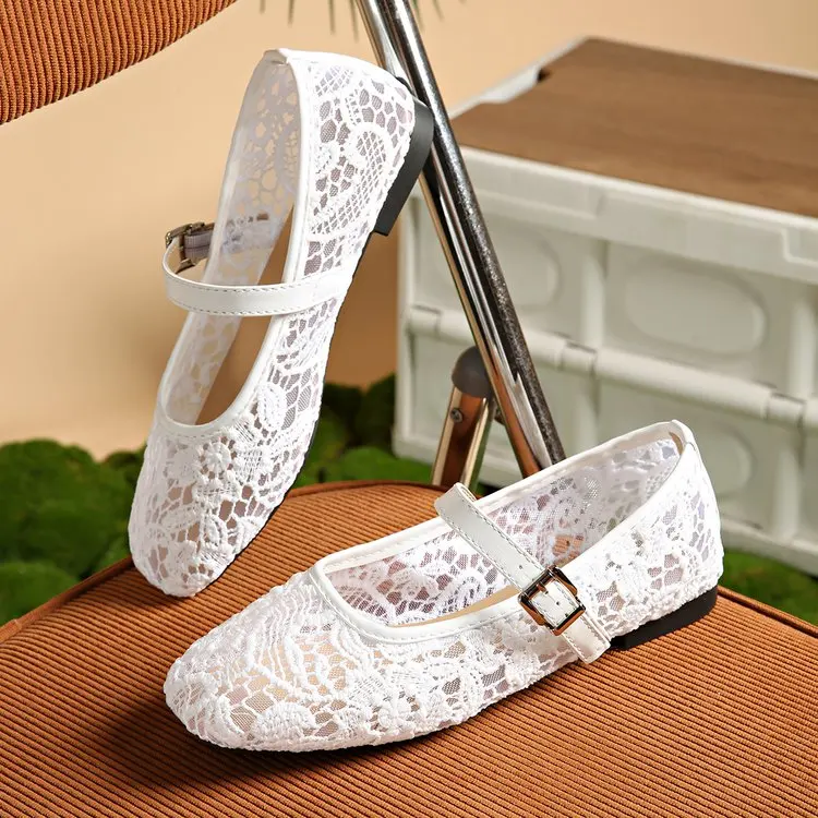 Modische Spitzen-Mary-Jane-Schuhe für Damen Lässige Bequeme Leder-Upgrade-Version Flacher Absatz Slip-On Damenschuhe – Detail 8