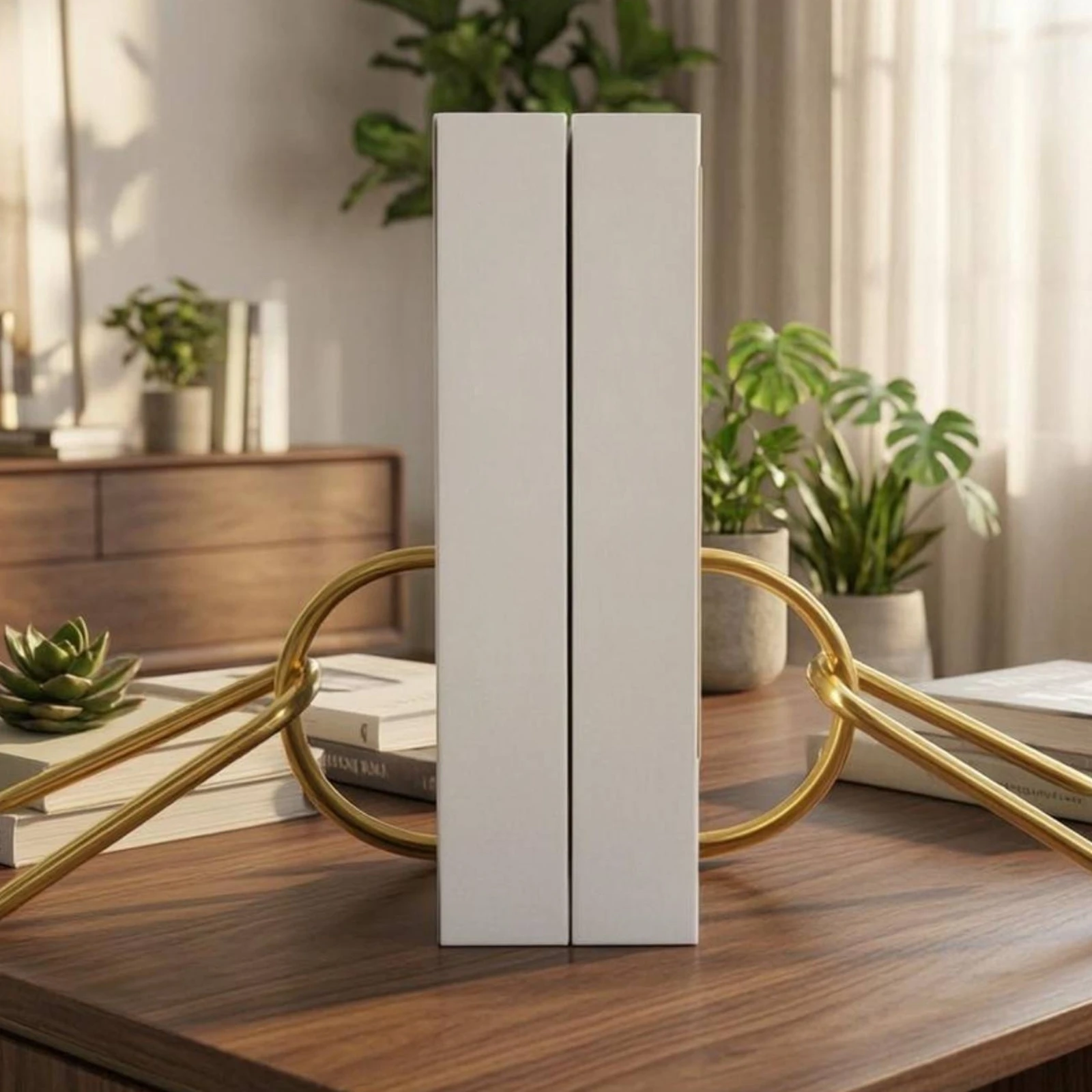 

Semi-Circular Bookends Angled Rods Book Holder Decor Piece Modern