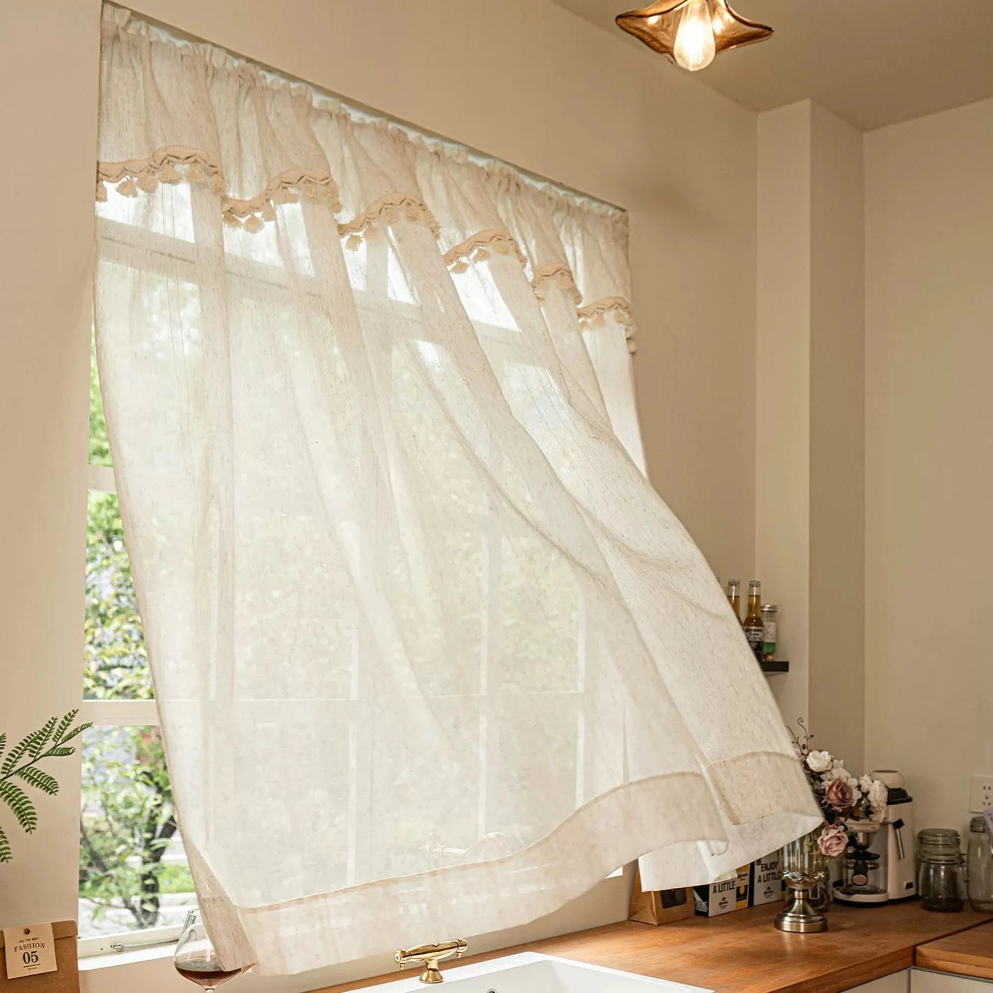 1pc Minimalist Luxury Pleated Window Curtain, Rod Pocket Soft Light Transmission, High-End Texture, Modern Home Decor