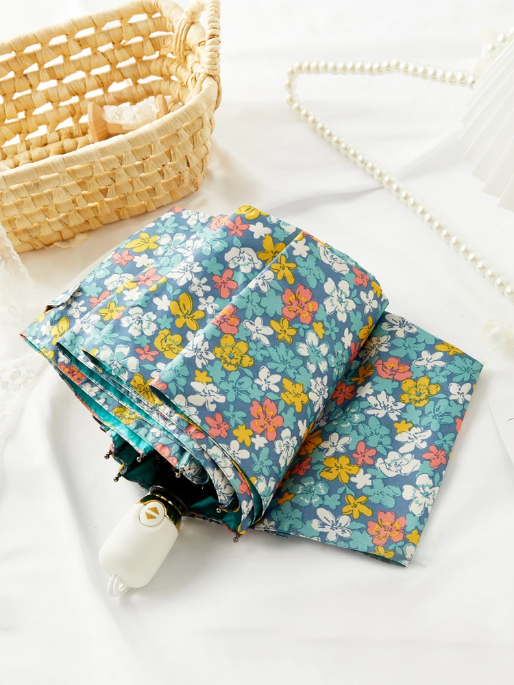 

Automatic Folding Umbrella Women's Floral Sunshade Waterproof UV Protection Sun Umbrella Three-Fold Compact Brolly for All We...