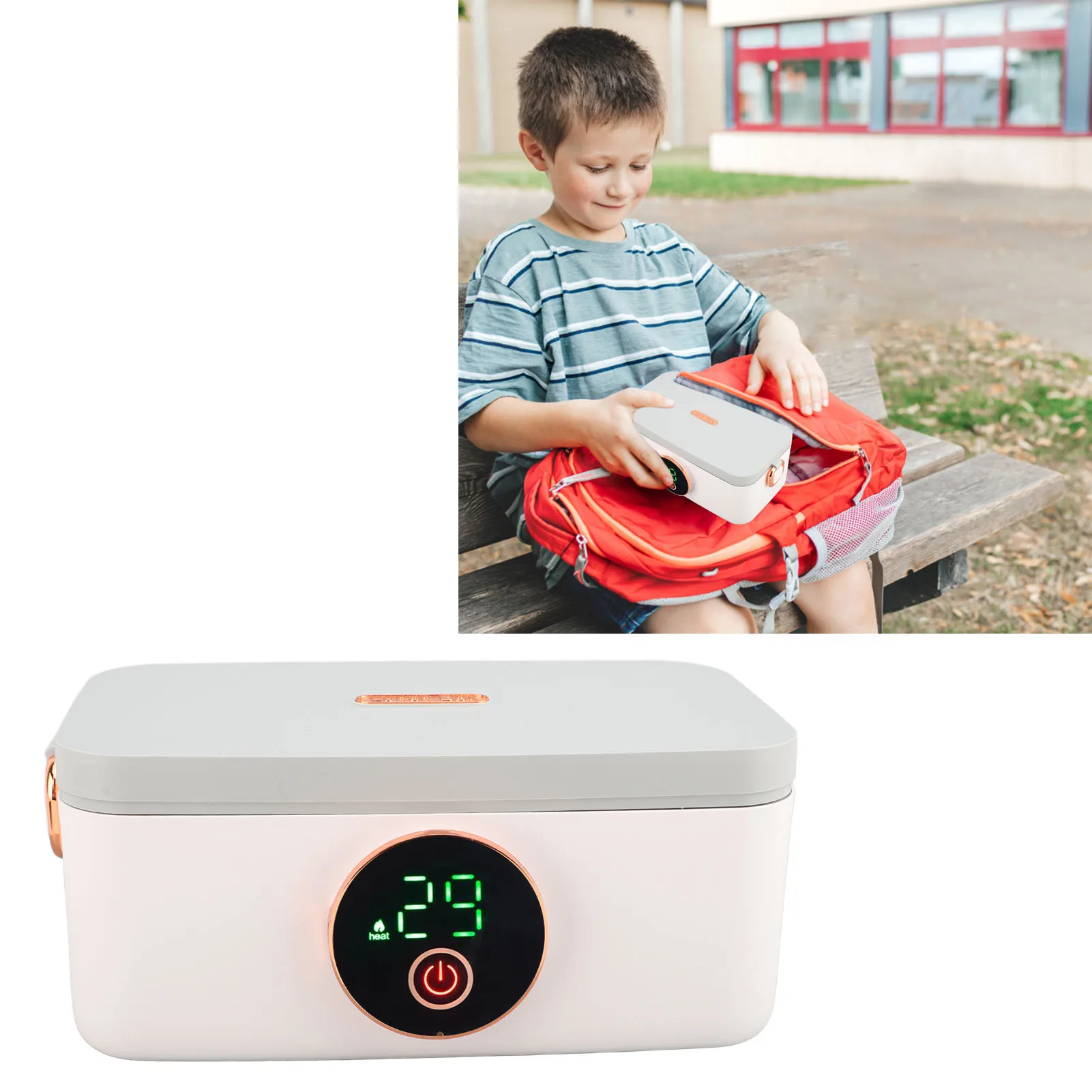 

1PC Cordless Portable Heated Lunch Box USB Rechargeable, Stainless Steel Liner Indicator Light, Lunch Warmer for Travel/Office