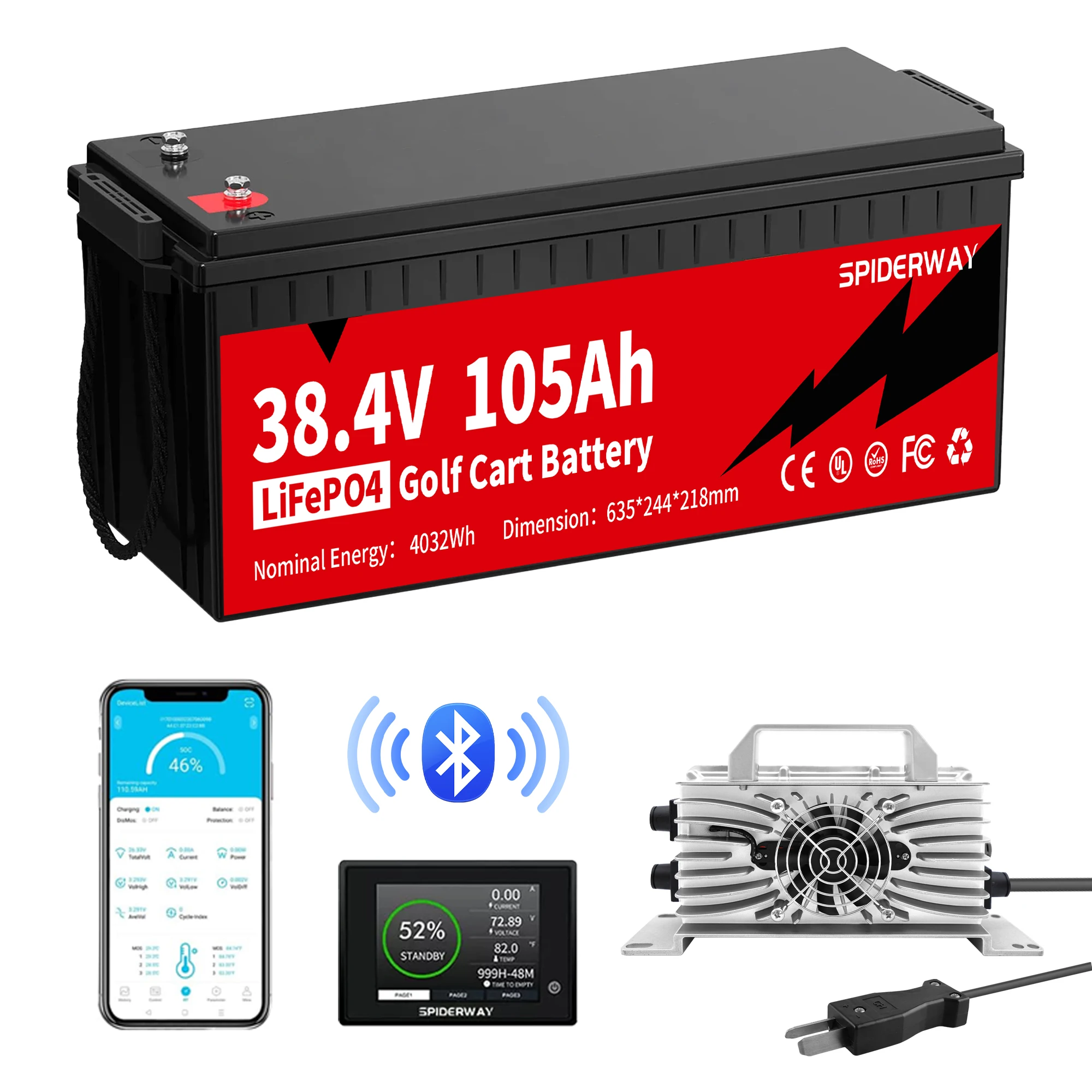 

Литиевая батарея 36 В 105 Ач для гольф-кара LiFePO4 с зарядным устройством 36 В 25 А для клубного автомобиля EZGO Yamaha