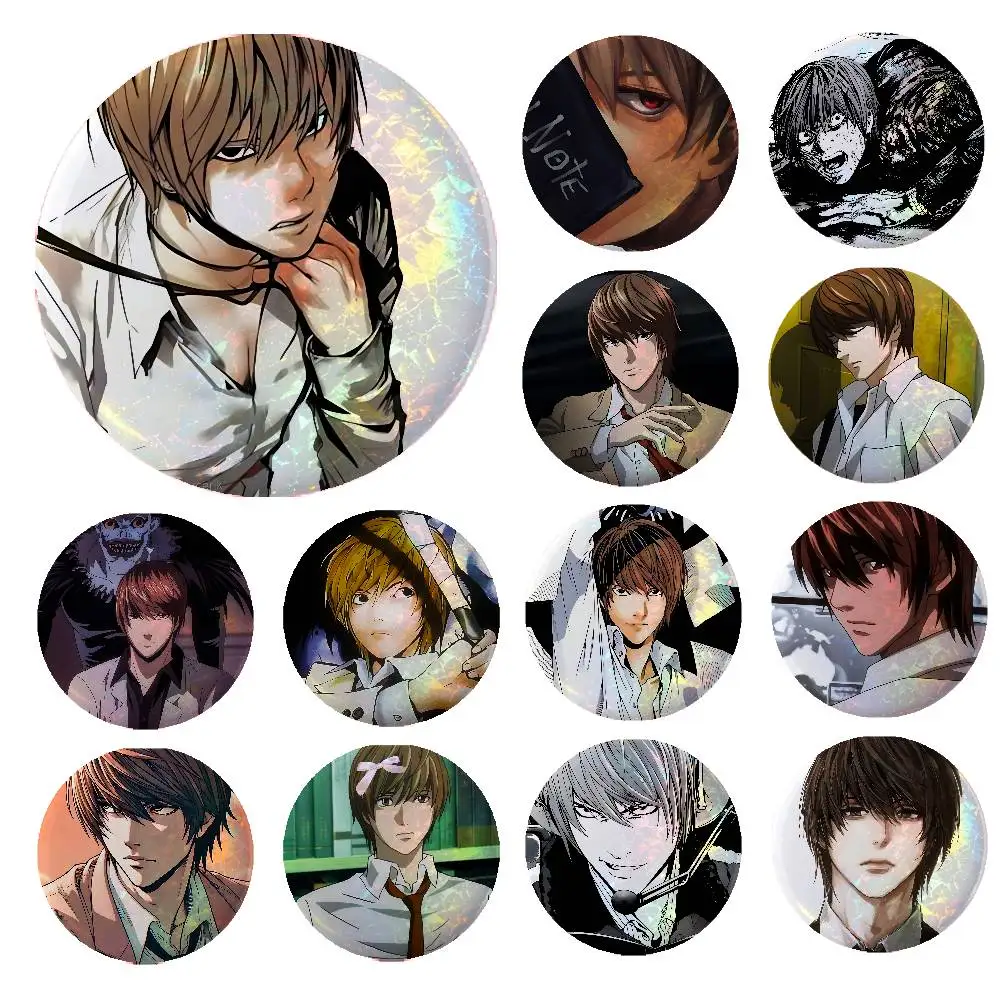 Anime-D-death Note Killer Yagami-LightS Cool Anime Game Laser Double Flash Tinplate Badge Cartoon Character Pin Brooch Fan Colle