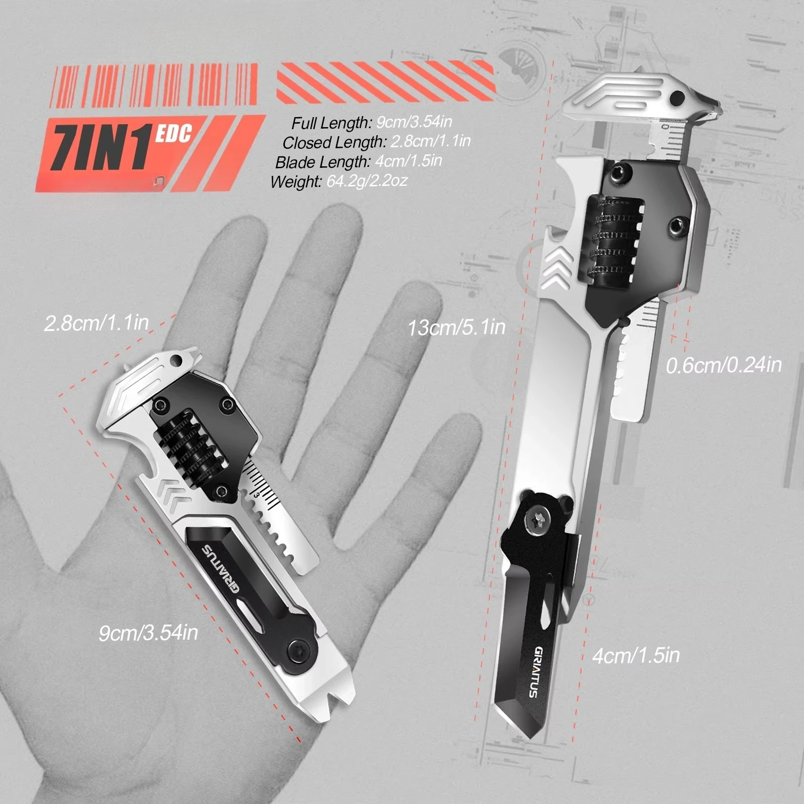 

7in1 Titanium Alloy Multi-functional Outdoor Portable Folding Tool Wrench Vernier Caliper Camping Survival Emergency EDC Tool