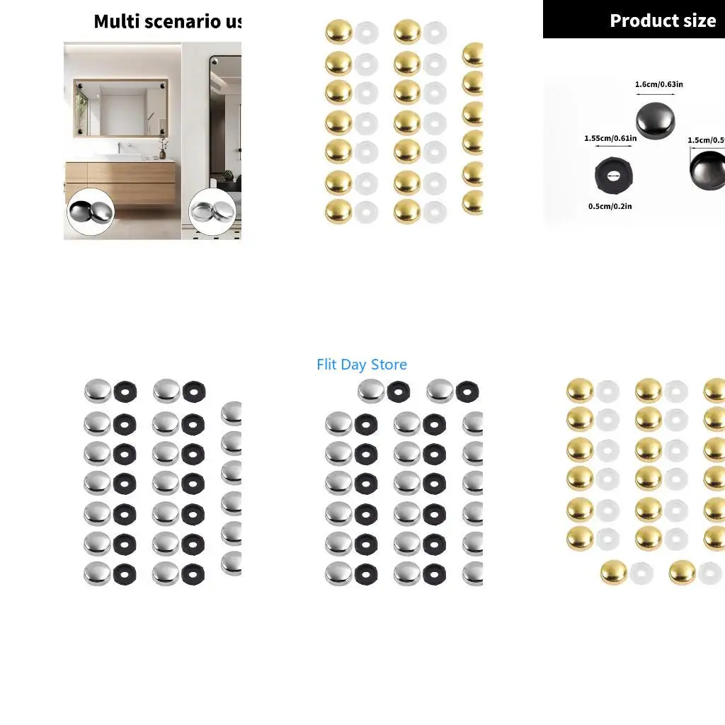 F92C 20Pcs 16mm Mirror Screws Caps Decorative Mirror Fixing Screws Plastic Washer