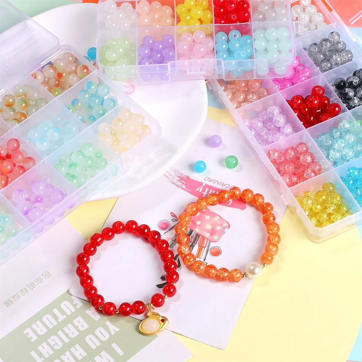 200pcs Box Filled with Broken Glass Beads, Loose Beads, DIY Handmade Bracelets, Necklaces, Beads, Jewelry Accessories