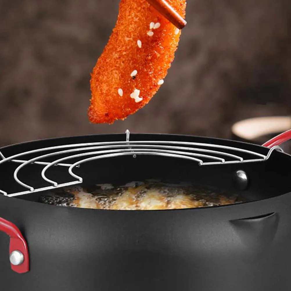 

22Cm Large Capacity Oil Fryer Pot Iron Frying Pan For Tempura Chicken Wings Detachable Filter Handle Dishwasher Safe