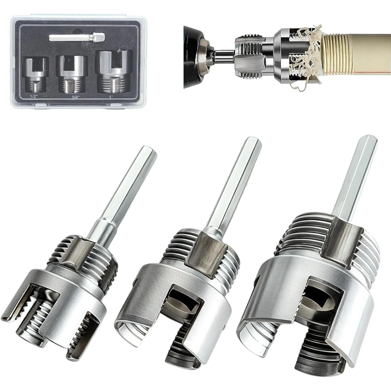 3Pcs Pipe Thread Tools Integrated Internal External Thread Cutter for PVC Water Pipe Plum Repair Electric Drill Compatible Kit