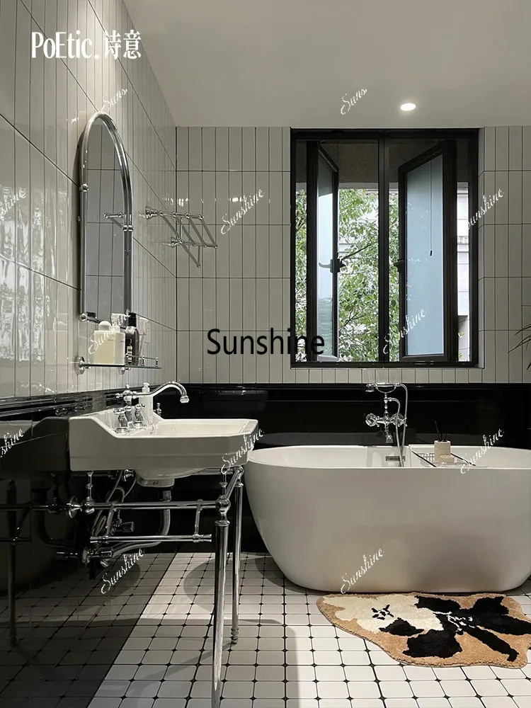 American retro style floor-to-ceiling washbasin small apartment bathroom ceramic bracket
