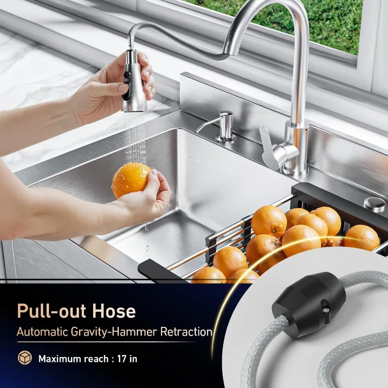 حوض المرافق القائم بذاته مقاس 28 بوصة، حوض غرفة الغسيل من الفولاذ المقاوم للصدأ شديد التحمل، أحواض المطبخ التجارية مع الماء الساخن والبارد لـ Ga