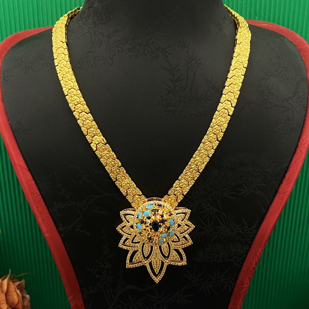 

JRH Moroccan Filigree Gold Plated Copper Cubic Zirconia Jewelry Set for Women - Queen Party Bracelet Ring Necklace Earrings