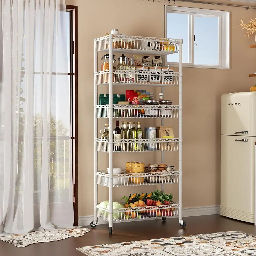 6-laags verstelbaar draadrek met wielen, wit - ideaal voor garage, keuken, kantoor en voorraadkast