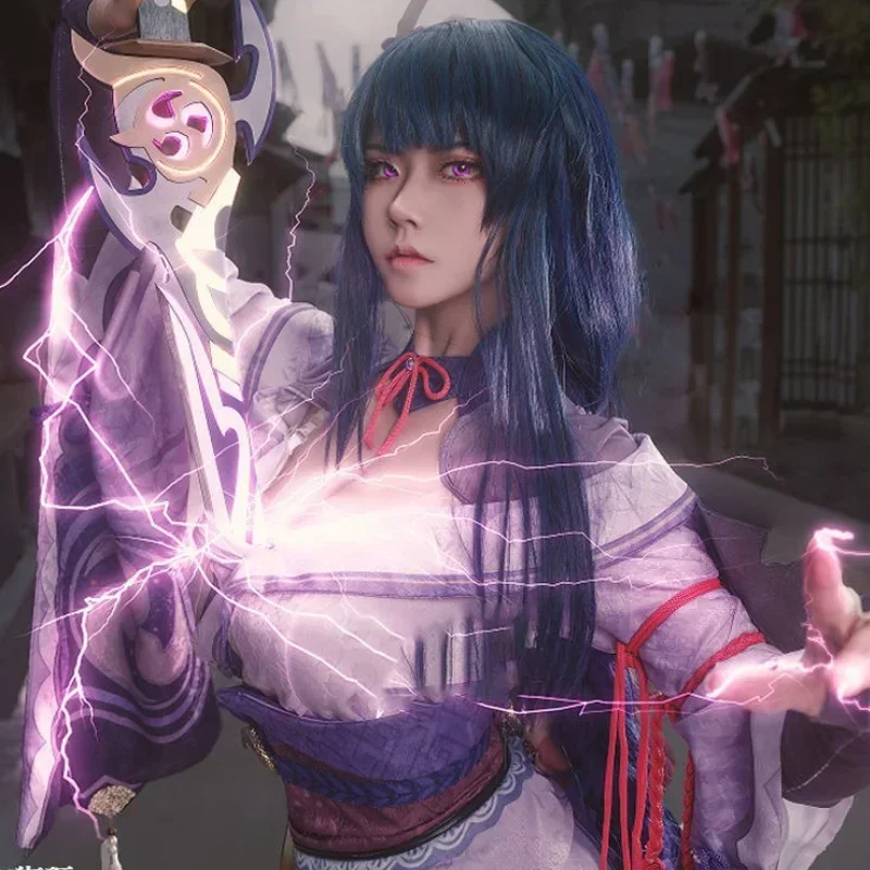 Cosplay jogo genshin impacto anime cosplay raiden shogun menina traje de halloween para as mulheres sexy conjunto completo peruca cosplay trajes