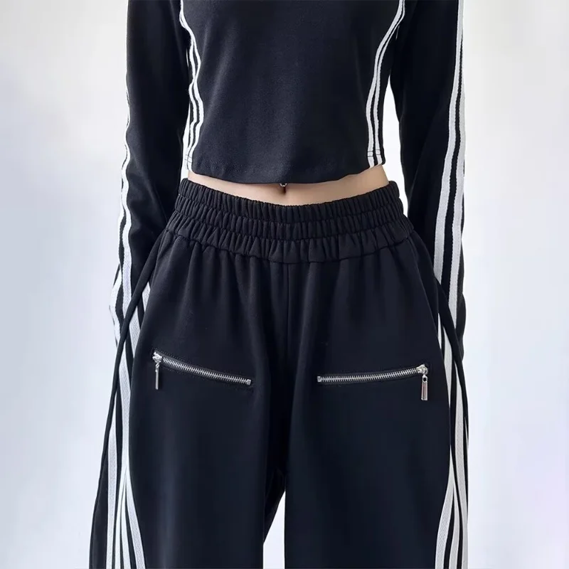 2024 Ropa Y2K Streetwear Striped Patchwork Elastic Waist Baggy New Pants For Women Wide leg Drawstring Sweatpants Lady Trousers