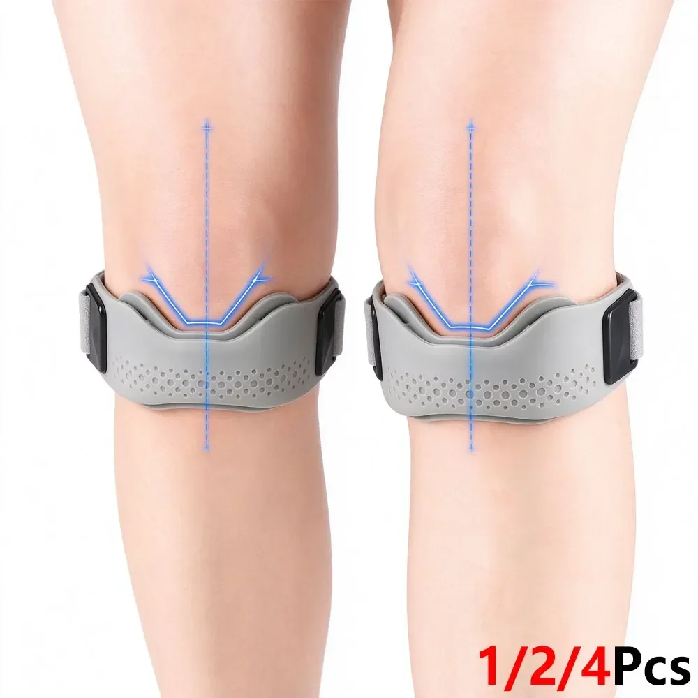 1/2/4Pcs Sports Stabilizing Patella Strap, 3D Sweat Wicking Patellar Tendon Support Brace, Adjustable Wrap Silicone Knee Band