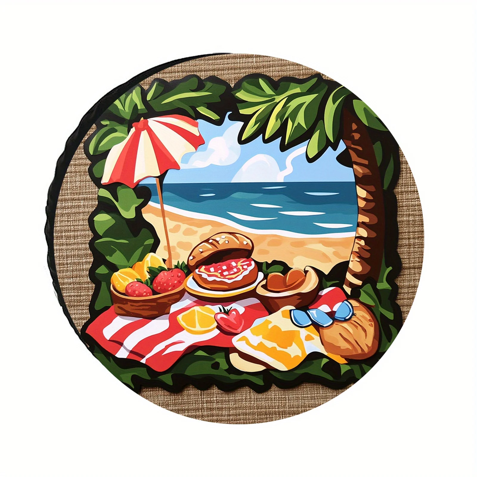 1pc Polyester Spare Tire Cover | Summer Beach Camping Print Design, Suitable For Daily Driving And Outdoor Adventures, Adds A Va