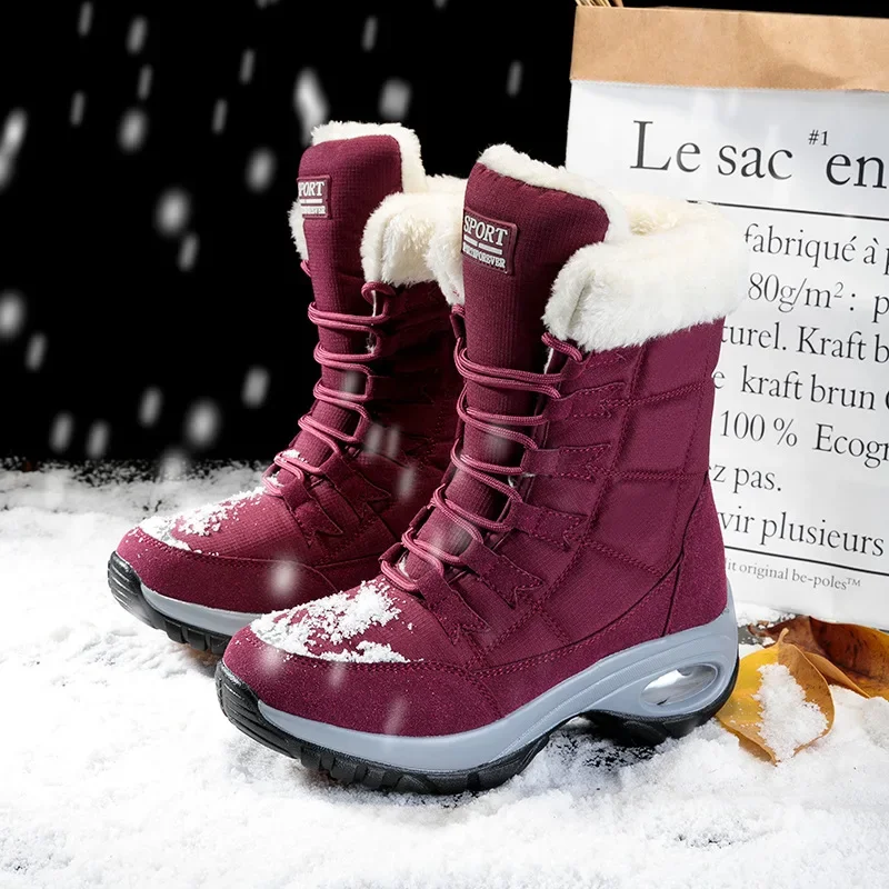 Botas de nieve cálidas antideslizantes y gruesas para mujer, zapatos de algodón resistentes al frío, talla grande, novedad de invierno