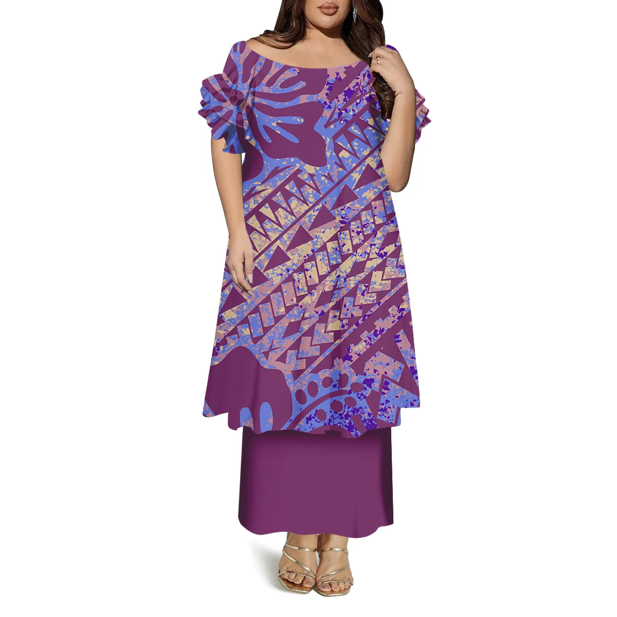 Puletasi moda em torno do pescoço manga borboleta vestido solto de verão feminino polinésia vestido de camada dupla feito sob encomenda