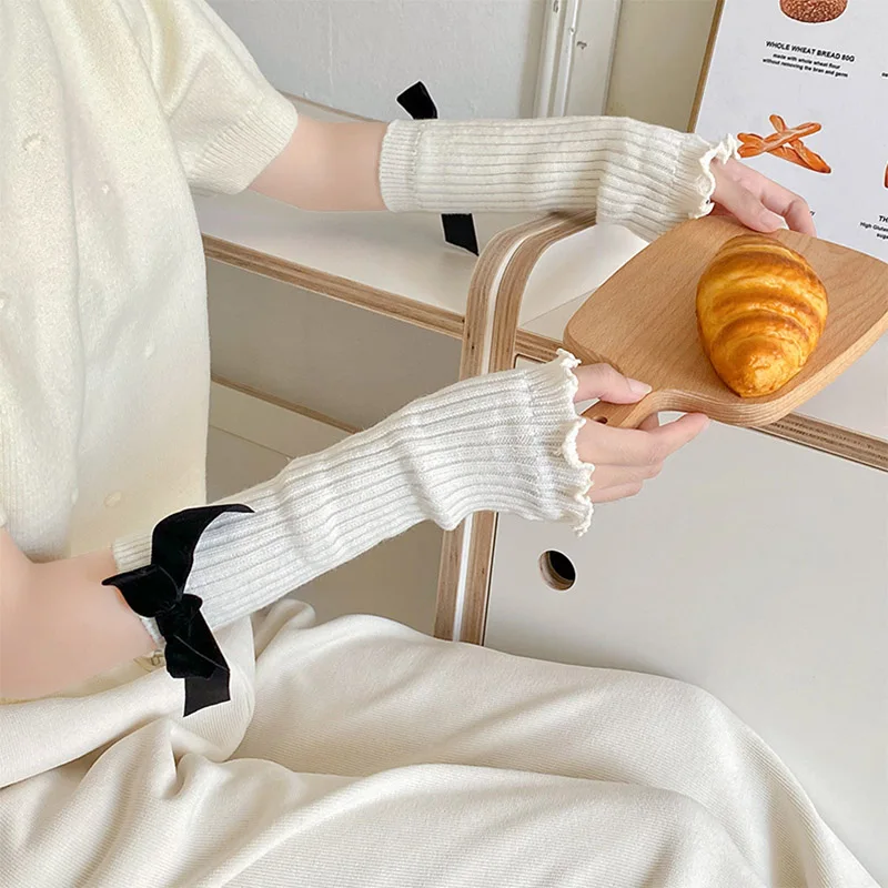 Japanese Women Knitted Leg Warmer Bow Socks for Girl Lolita Socks Calf T-shaped Lace Leg Horn Warmers Women