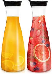 2pcs Water Carafe with Flip Top Lid  Milk, Iced Tea Beverage, Cold Brew and Mimosa Bar. Juice Containers with Lids Accessories