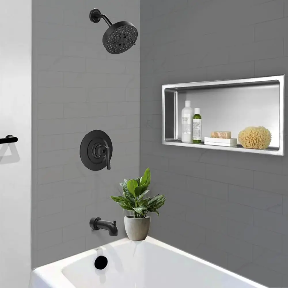 طقم حواف الدش باللون الأسود غير اللامع من Moen T2902BL مع رأس دش ومقبض، سهل التركيب، رقم 2510 صمام متضمن