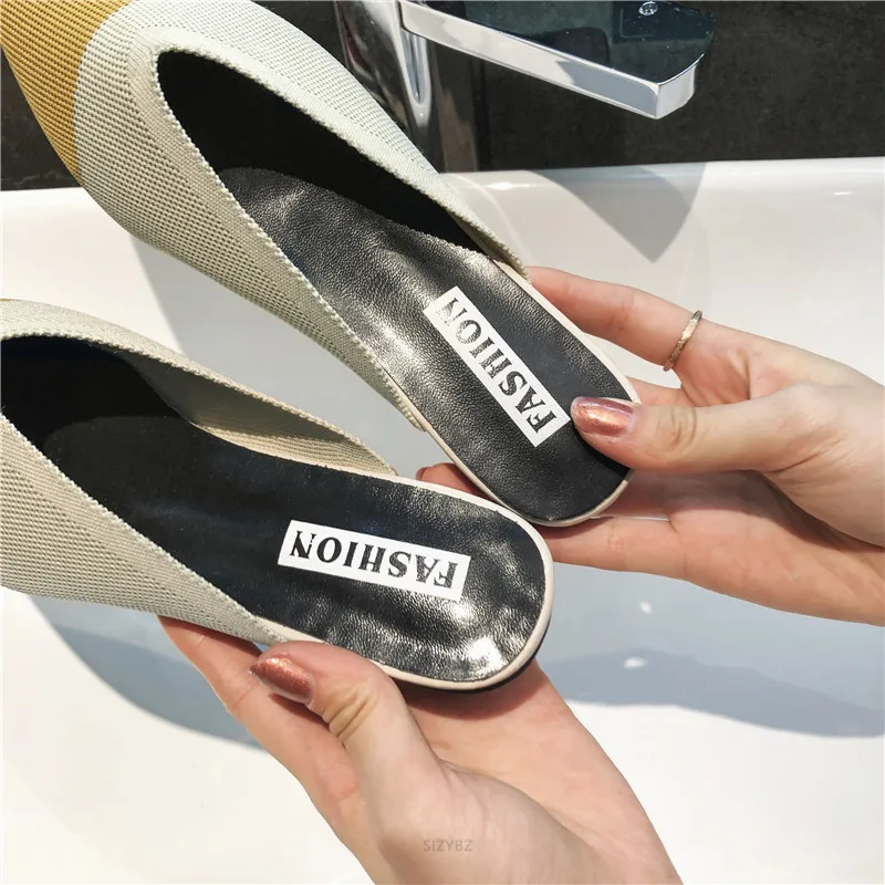 New Slippers Women Fashion Knitting Pointed Women Half Slides Mules Loafers Casual Slipper Female Summer Shoes Flat Sandals