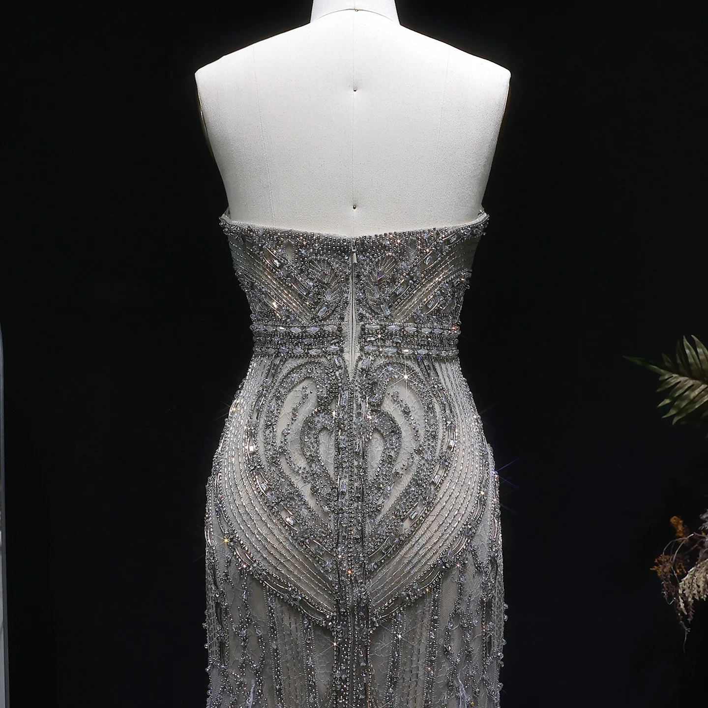 Sharon Said Luxuriöse Perlenbesetzte Meerjungfrauen-Abendkleider mit Federn, Herzausschnitt, hohem Schlitz, Damen-Abendkleider SS791, maßgeschneidert – Detail 11