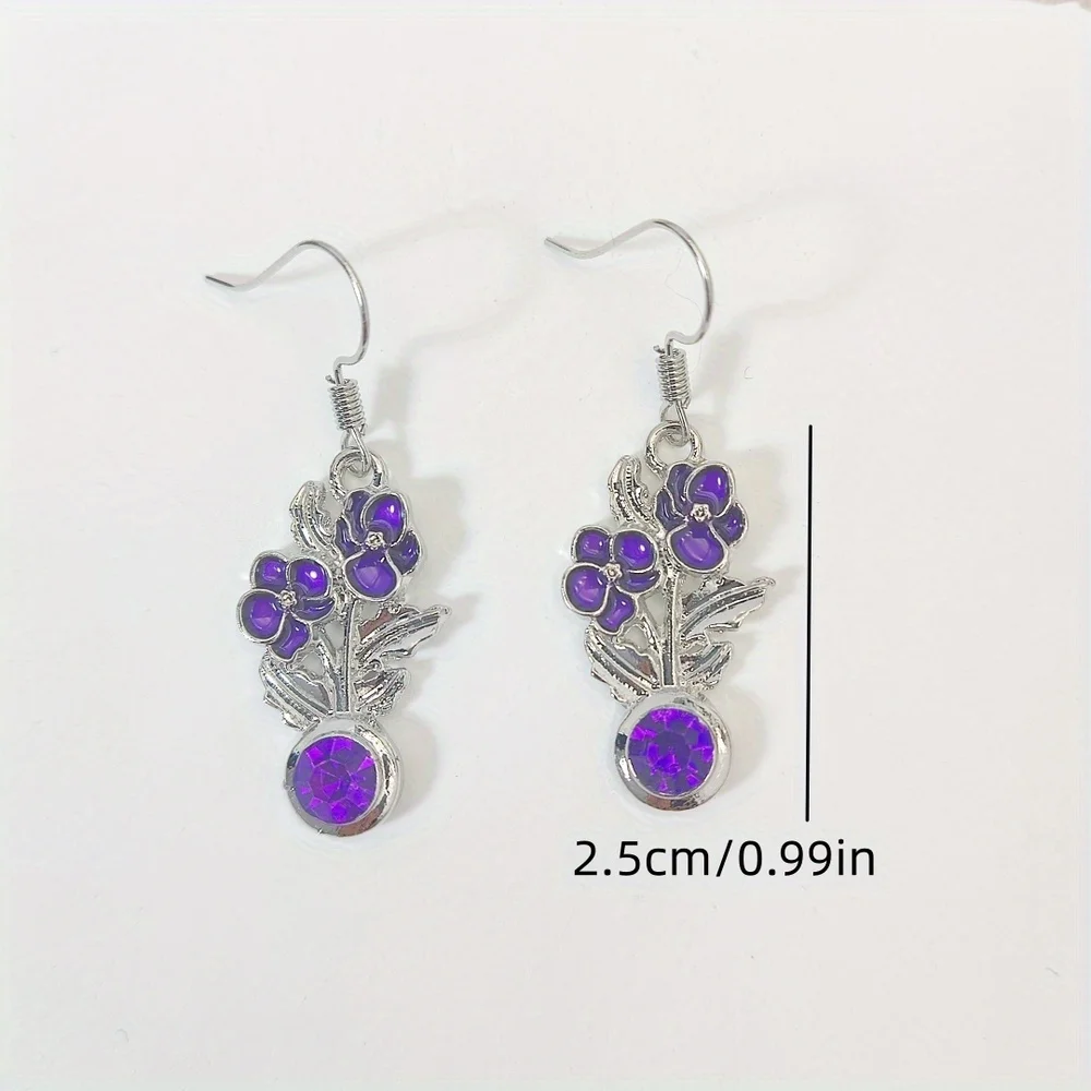 1 Pair Retro Purple Flower Dangle Earrings for Women Festival Birthday Party Jewelry Commemorative Gifts Accessories for Women