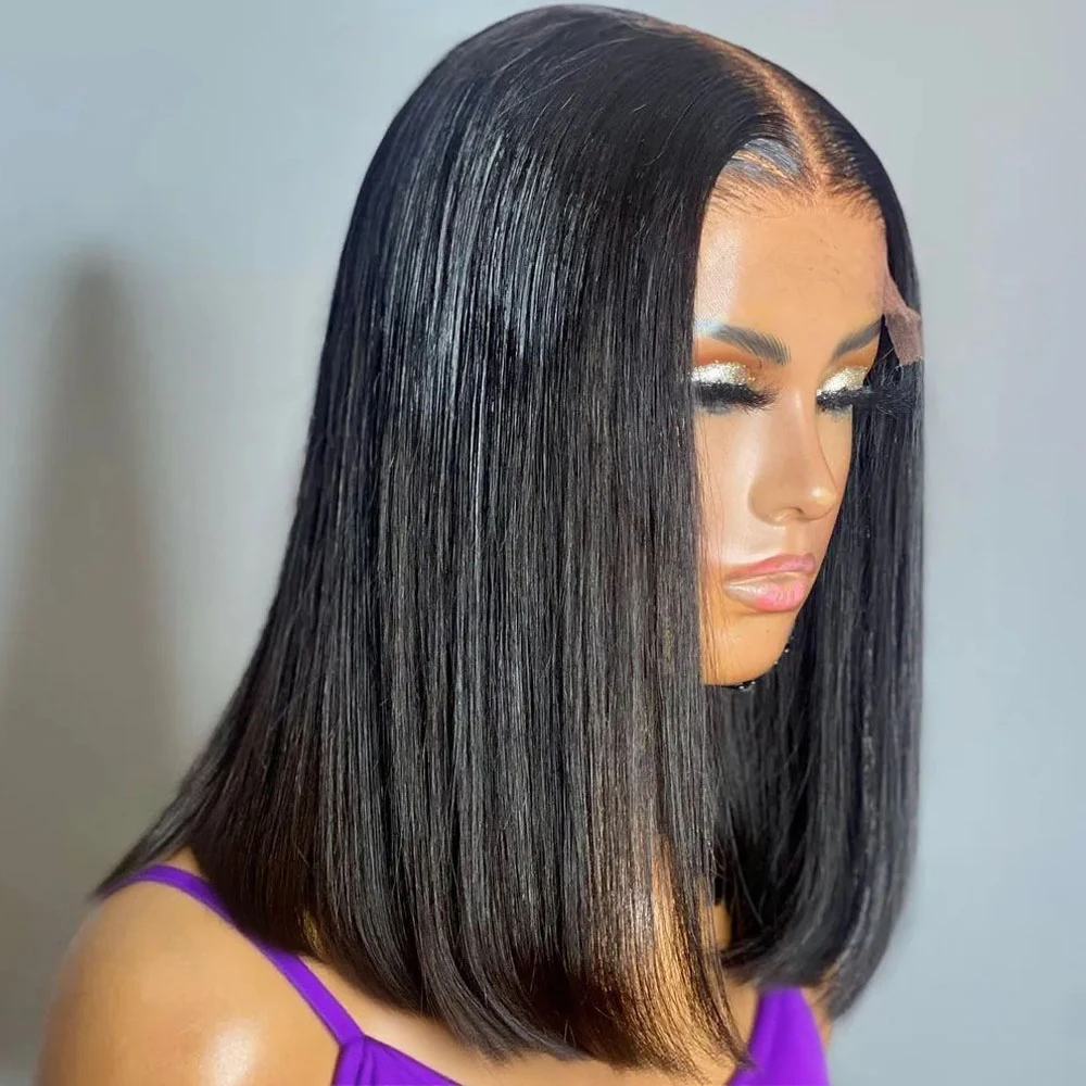 

Парик-каре из натуральных волос с плотностью 250%, шелковисто-прямой, без клея, с предварительно выщипанной линией роста волос, HD кружевной фронтальный парик 13x4 13x6 для чернокожих женщин