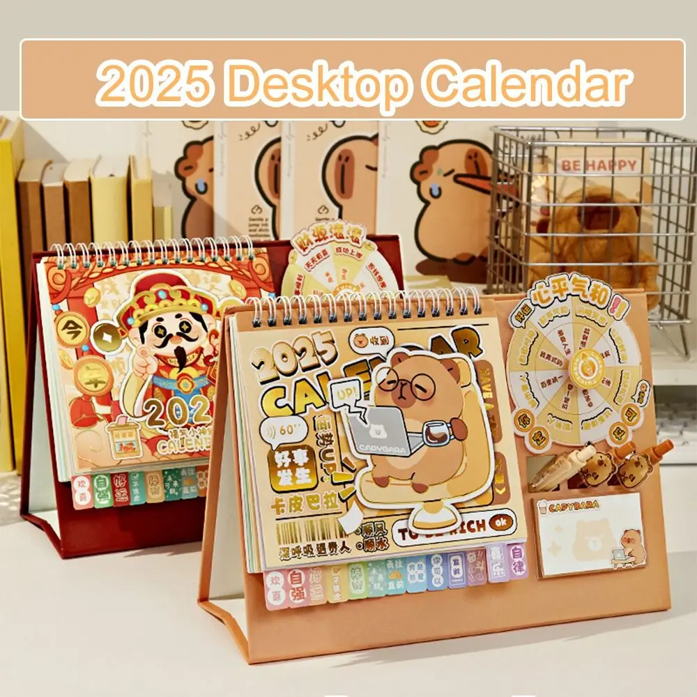 Kalender 2025 Capybara lucu multifungsi, lucu daftar roda Desktop kalender tanggal jadwal Organizer dekorasi perencana