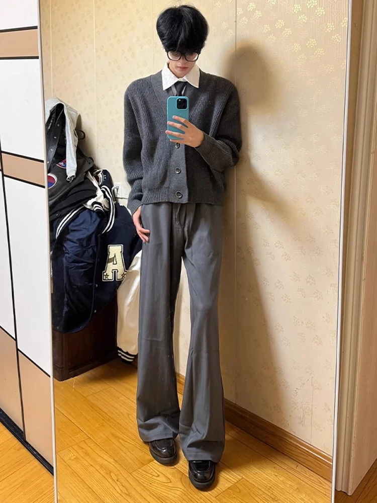 

ay Draped High Waist Straight Leg Men's Casual Pants Cleanfit Premium Wide Leg Loose Fit Spring Autumn Seasonal Trousers