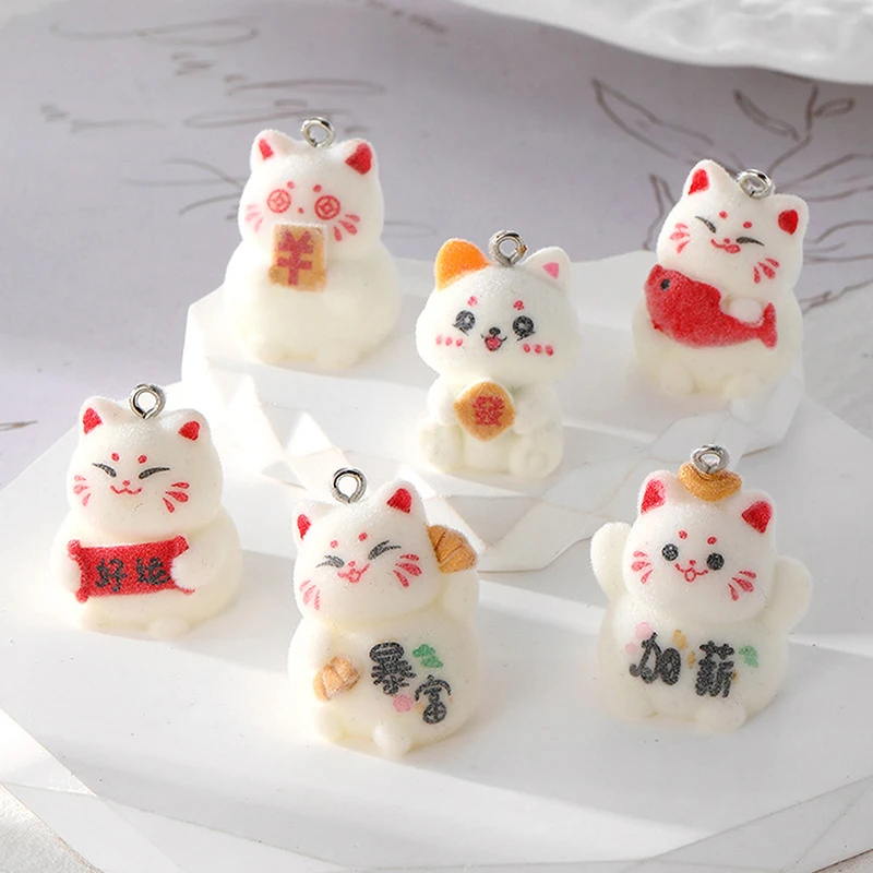 Lucky Rich Cat Resin Charms Lovely Mascot Pendant For Cat Bag Keychains Diy Jewelry Make