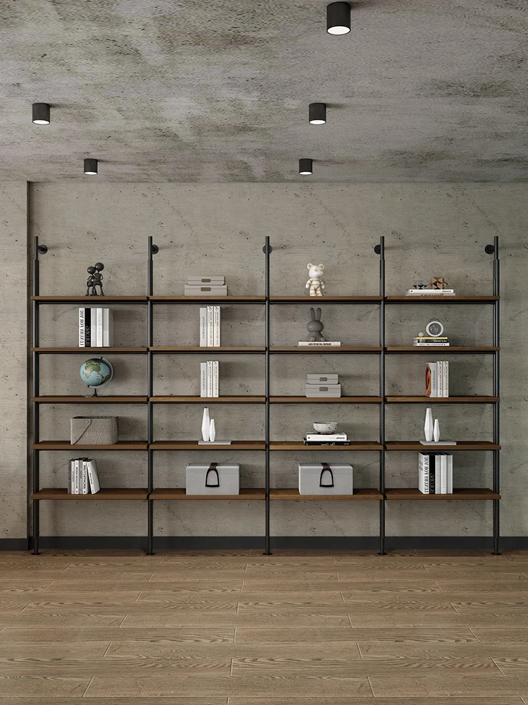 Partition Shelf Customized Office Wrought Iron Solid Wood Screen Multi-layer Bookshelf Industrial Style Bookcase Display Shelf