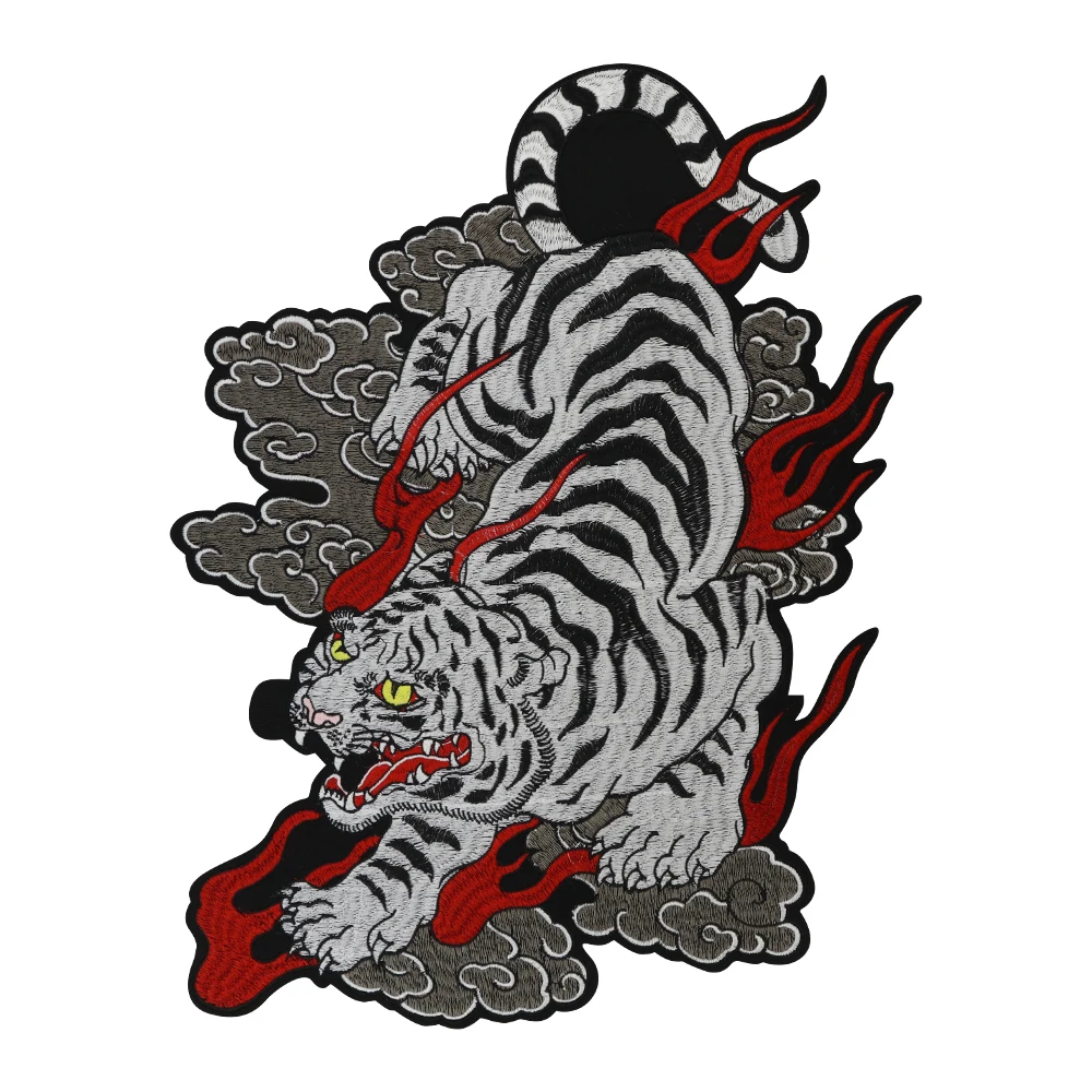 Large Embroidery Wolf Patch Roaring Striped White Tiger Lion Applique Iron On Badge Apparel Snake Flower Animal Accessories