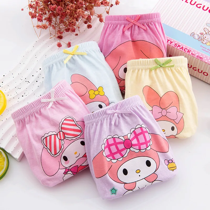 5Pcs My Melodys Children Briefs Kawaii Anime Kuromis Cinnamoroll Student Purified Cotton Breathable Antibacterial Underwear Girl