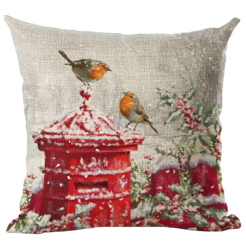 Newest Home Decor Cushion Cover Christmas Printed Throw Pillowcase pattern Mailbox and two bird