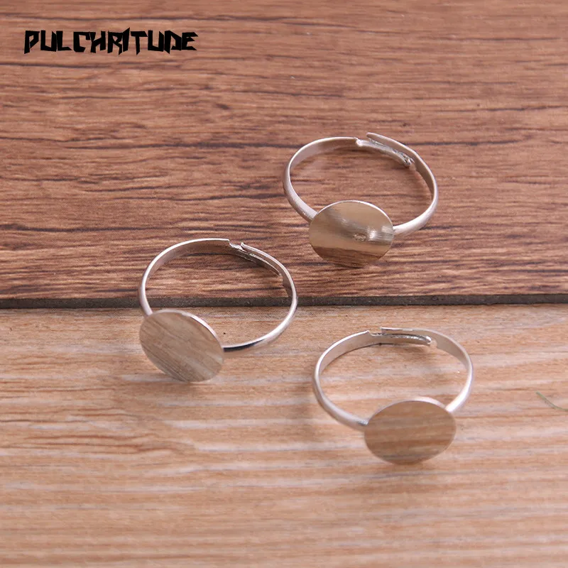10 peças moda simples cor prata 4 tamanhos 8/10/12/18mm bases de anel ajustáveis cabochão anéis em branco