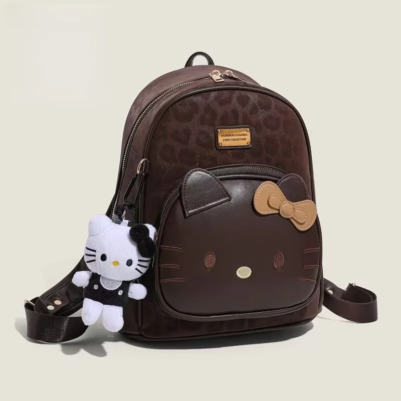 Mochila Sanrio con estampado de leopardo, color negro, Hello Kitty, bolsa de almacenamiento de viaje de gran capacidad, bolsa de viaje con bonitos dibujos, regalo de Festival para niñas
