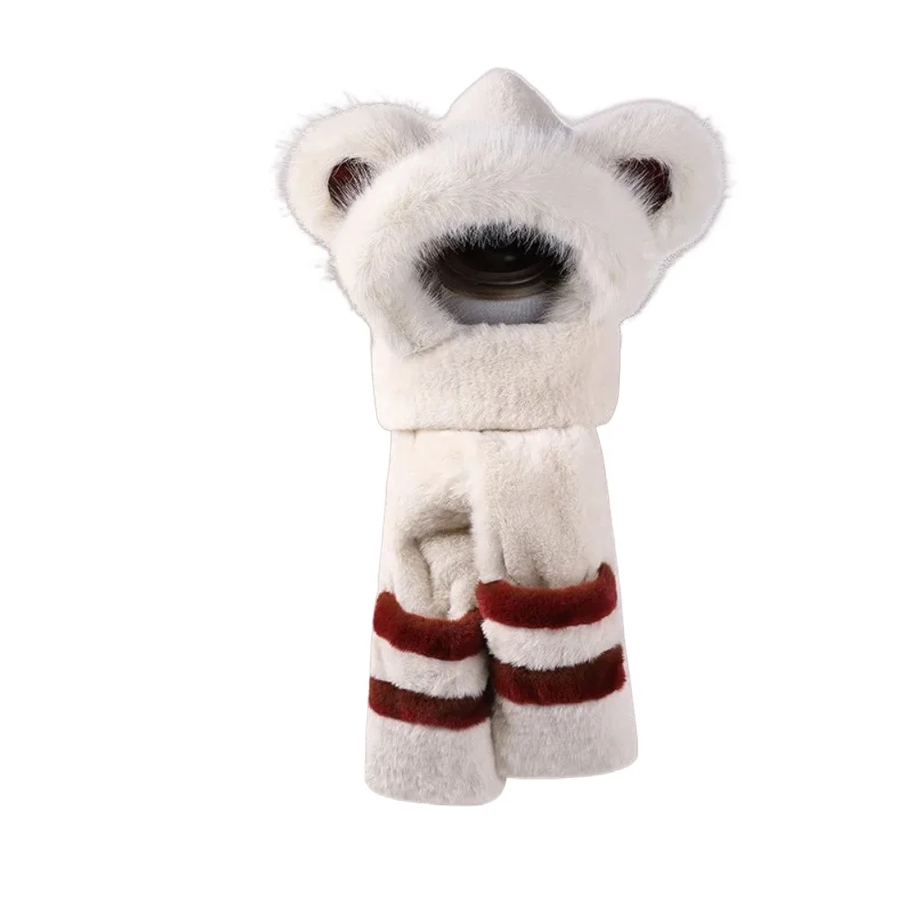 قبعة تيدي بير مع وشاح شتوي دافئ للنساء في عيد الميلاد مريحة في الهواء الطلق