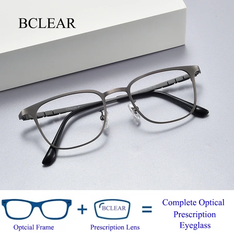 BCLEAR DESIGN Men Titanium Prescription Glasses Retro Square Myopia Full Frames Eyeglasses Male Business Style Optical Glasses