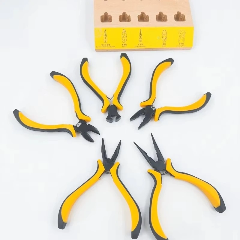 Factory made watch repair tool, five-piece set, pliers, wooden base, watchmaker repair watch pliers set