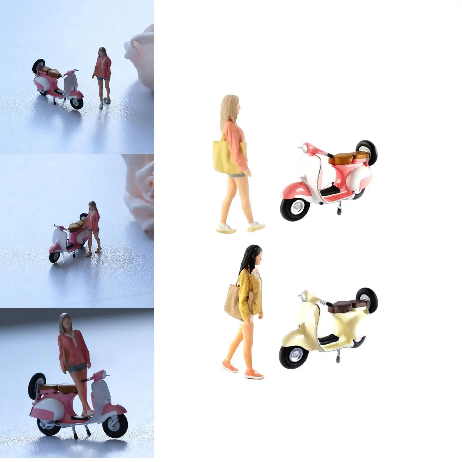 

1:64 Figure Girl Motorcycle Diorama Scenery Fairy Garden Building Kit Desktop Ornament DIY Projects S