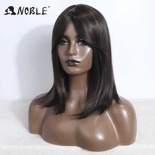 Imagen 2 del producto Peluca Noble Bob, pelucas sintéticas rectas y sedosas con flequillo, pelucas de pelo negro para fiesta de Cosplay, pelucas de pelo Lolita para mujer, peluca marrón resistente al calor