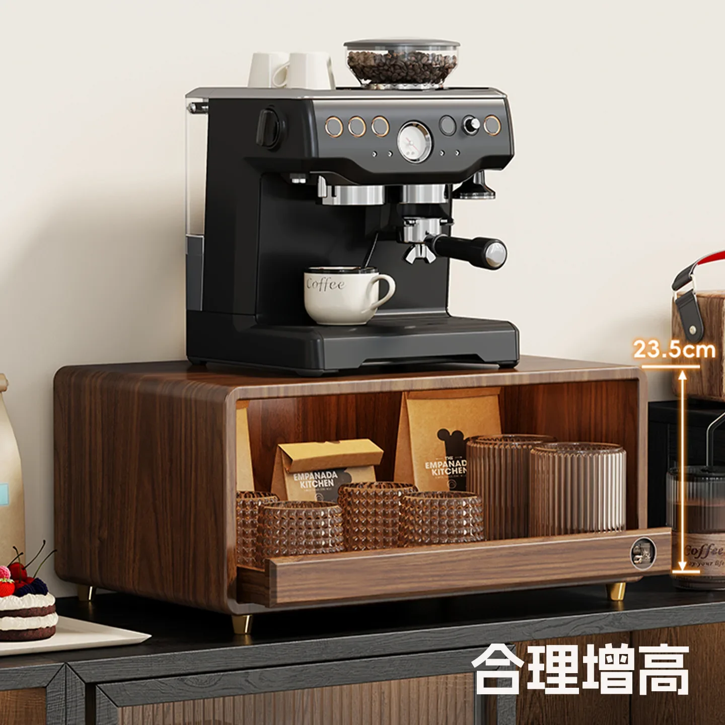 Solid wood cup storage rack desktop coffee machine kettle storage cabinet multi-layer dustproof water cup tea set