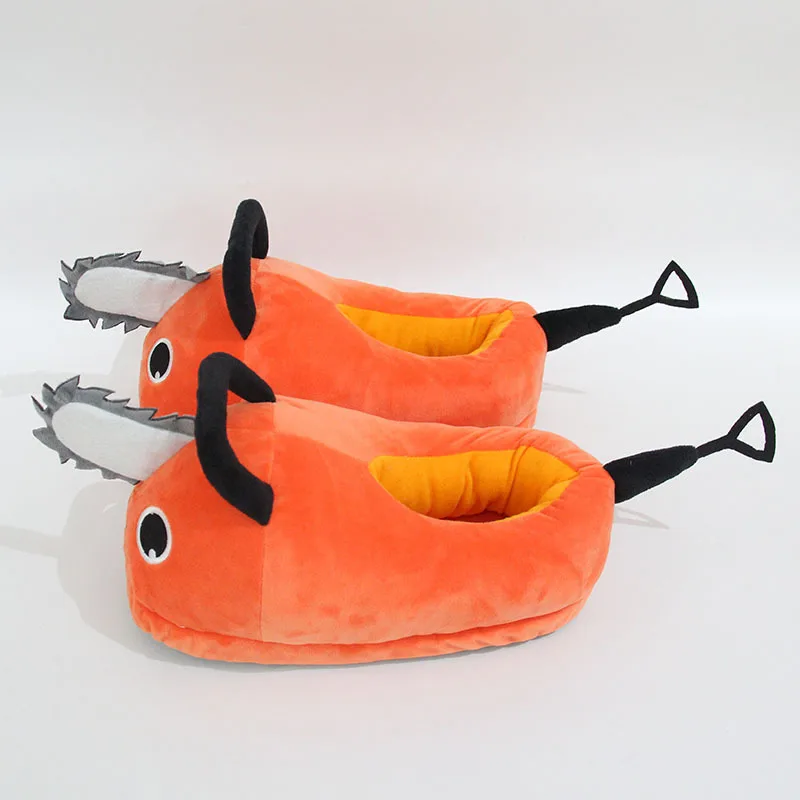 애니메이션 체인소맨 포치타 플러시 슬리퍼 포치타 여성 체인소맨 신발 성인용 오렌지 강아지 봉제 부드러운 슬리퍼 크리스마스 선물용