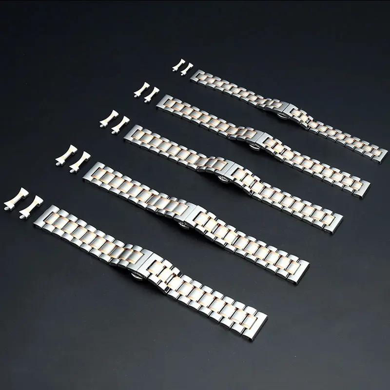 14-24mm Stainless Steel Watchband Flat Elbow Universal Double Press Butterfly Clasp Wristwatch Strap Watch Accessories with Tool image 5