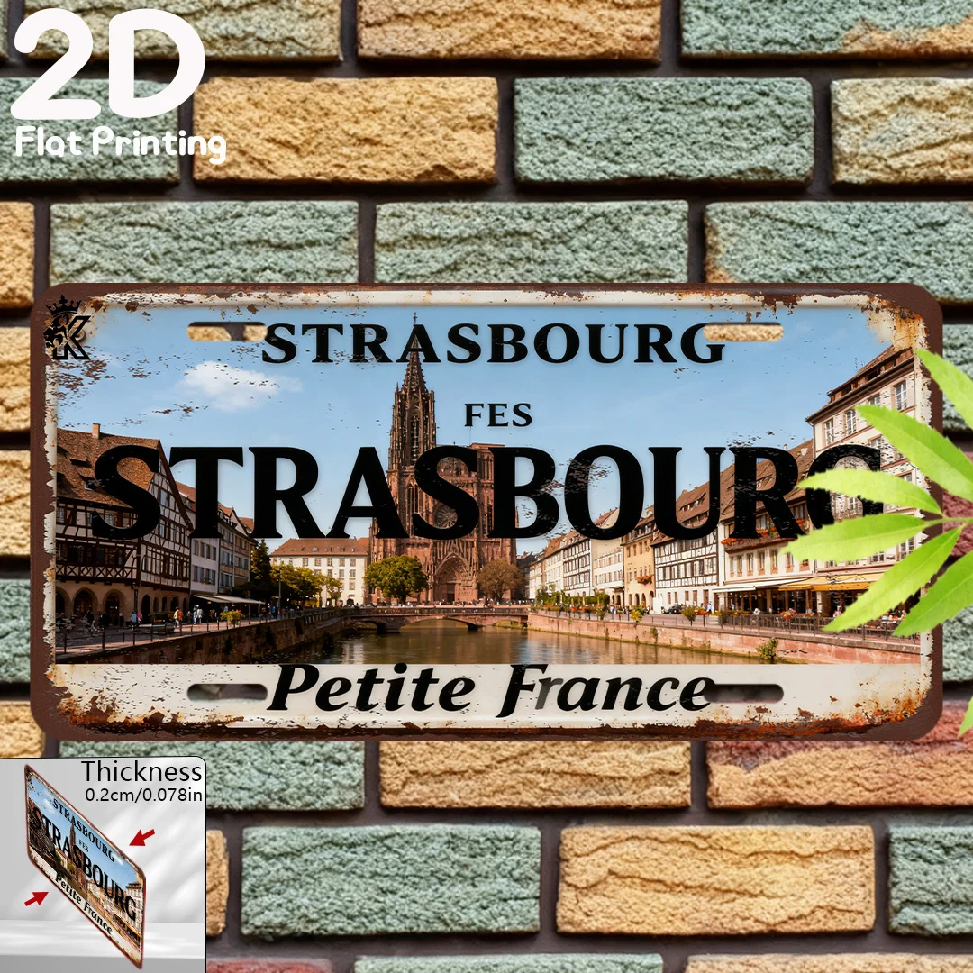 2D Flat, 2D Flat Printing, 1pc,, for Decor Only, Decorative Plaque & Statues (15.24cm X 30.48cm), Strasbourg France, Retro Home